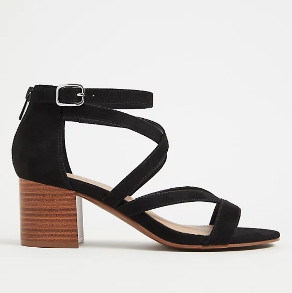 Torrid BLACK FAUX SUEDE STRAPPY BLOCK HEEL SANDAL